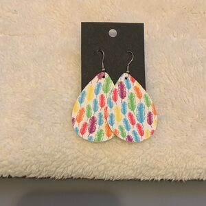 Faux Leather Lightweight Multicolor Feather Earrings